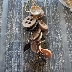 Rustic Button Keychain with Gold Accents